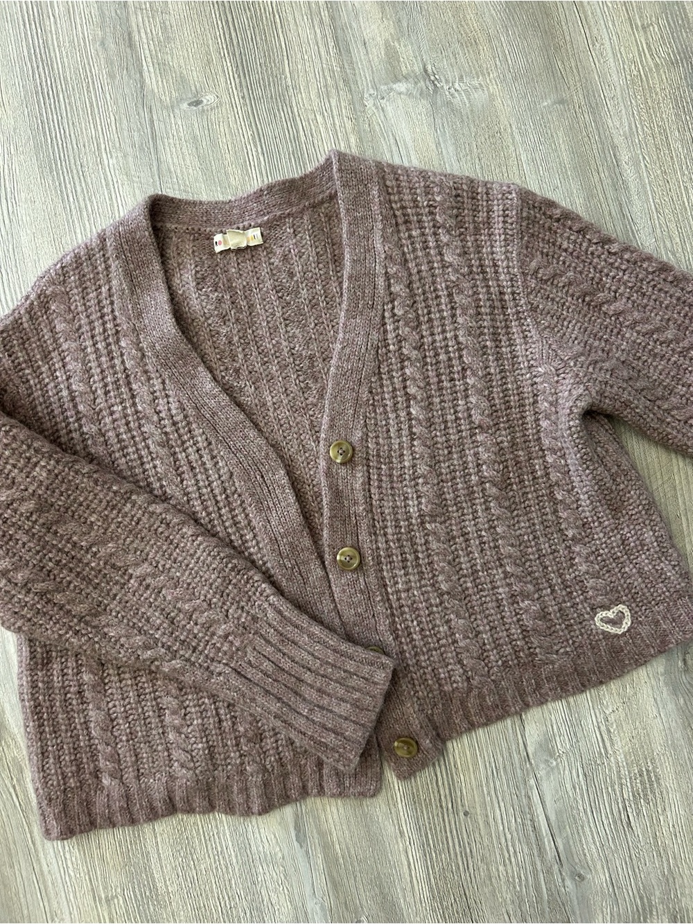 Roller Rabbit Rosella Cable Knit Cardigan Sweater L Baby Alpaca Blend Mauve